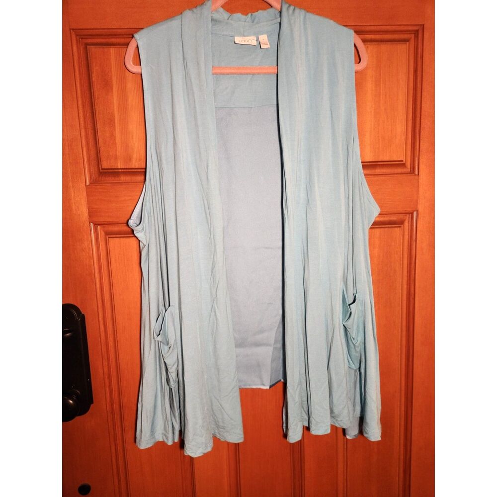 LOGO by Lori Goldstein Light Blue Open Front Draped Vest w/ Pockets Size 2X